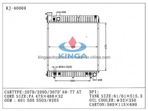 OEM: 601 500 5503/8203 for Benz Auto Radiator for 207D/209d/307d' 68-77 at