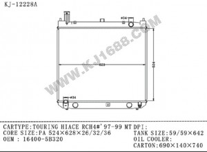 Promotional Auto Radiator for Touring Hiace Rch4#'97-99 for Toyota