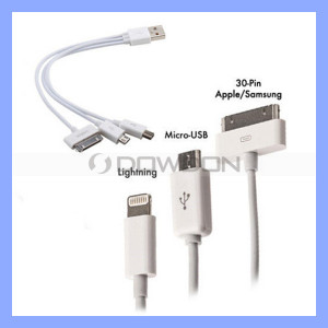 Short 20cm 3 in 1 USB Charge Cable for iPhone 5s 4s iPad Air Galaxy S4 S3 P1000