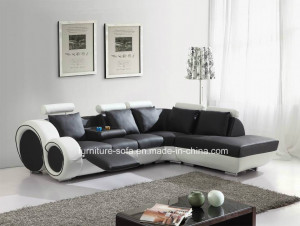 Warm Round Armrest Corner Genuine Leather Sofa with Recliner (S062)