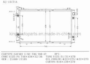 Water Cool Radiator for Nissan Safari U/Kc-Vrg Y60 at