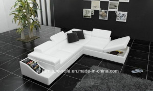 White Modern Big Corner Italy Genuineleather Sofa with Lockers (S082)