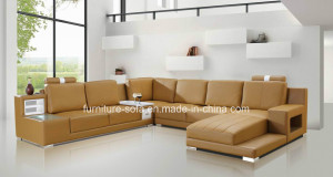 Wood Frame Home Furniture Big Corner Leather Sofa (S018)