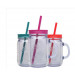 450ml Single Wall Plastic Mason Jars with Handle and Straw Lid