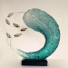 Blue Sea Wave and Gold Fish Resin Sculpture Table Decoration