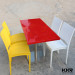 Red Square Round Stone Dining Table Top with Base