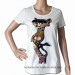 Women Fashion Clothes Tiger Printed and Hand Embroidered T-Shirt (HT7011-1)
