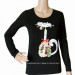 Women Fashion T-Shirt with Cat-Printed and Hand Embroidered (HT7038)