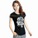 Women Slim Fit Rose Printed with Strassed T Shirt (HT8088)