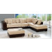 Brown Wood Frame Corner Leather Sofa with Ottoman (S066)
