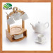 Ceramic Coffee Cup and Saucer Set with Bamboo Stand