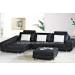 L Shape Black with Cushions Leather Sofa with Ottoman (S048)