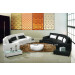 Wood Frame Small Living Room White and Black Leather Sofa with Tables