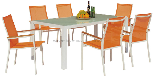 2-Years of Warranty Outdoor Sling Glass Dining Table and Chair