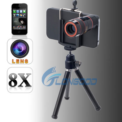8X Optical Zoom Telescope Camera Lens Kit + Tripod + Case for iPhone 4 4s