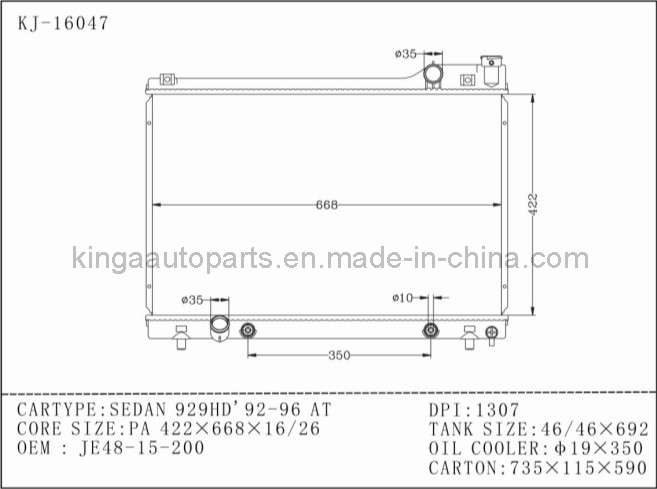 Aluminum Mazda Radiator for Sedan 929hd' 92-96 OEM Je48 15 200