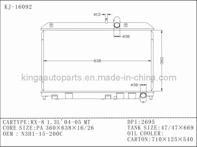 Auto Engine Radiator for Rx-8 1.3l' 04-05 Mt