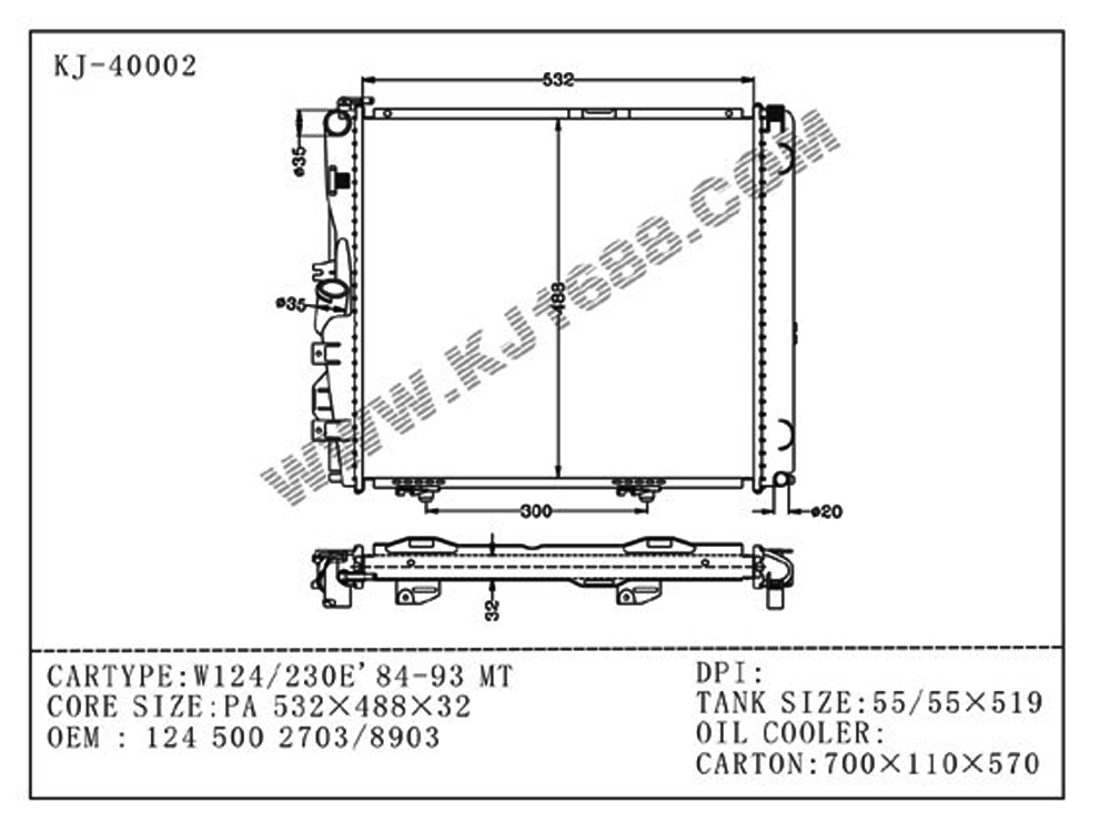 Auto Radiator for W124/230E`84-93 MT (KJ-40002)