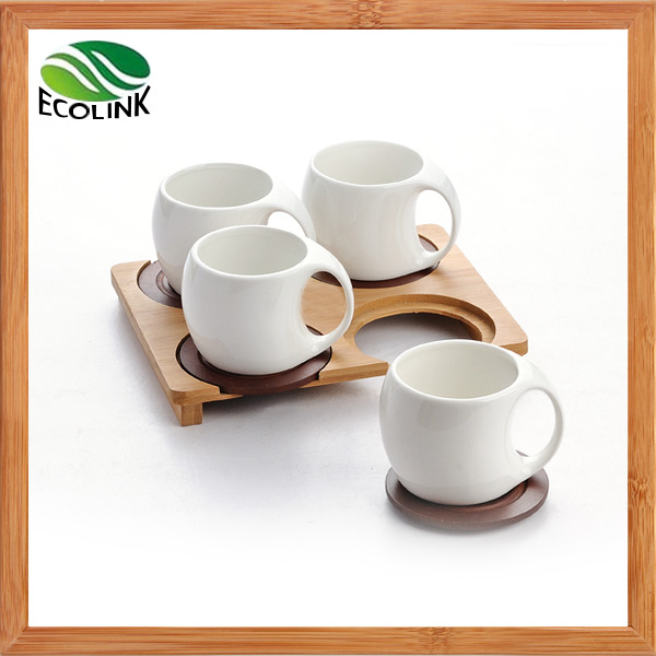 Bamboo Ceramic Coffee Cup Set 4PCS