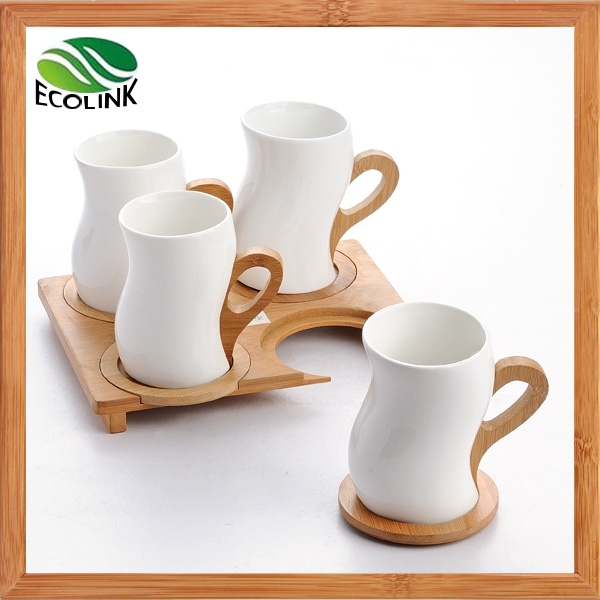 Bamboo Handle Ceramic Coffee Cup Set