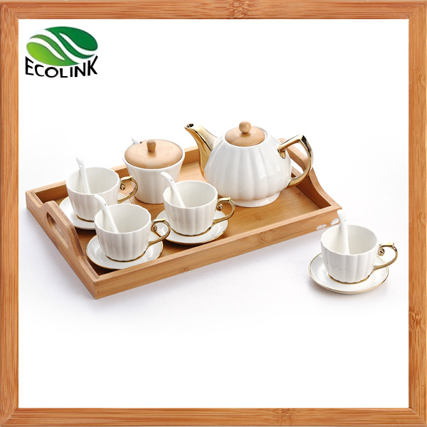 Ceramic Coffee Pot Coffee Cup Set with Bamboo Tray