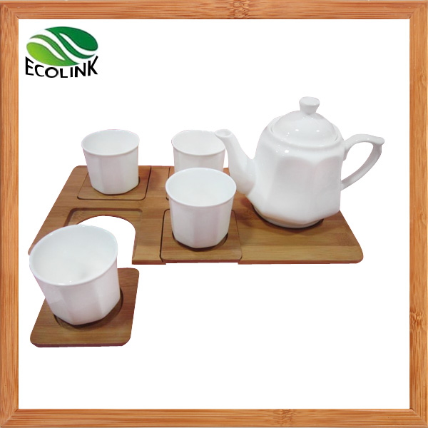 Ceramic Coffee Set with Creative Bamboo Tray