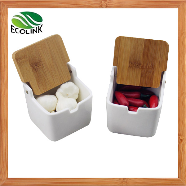 Ceramic Storage Jar with Bamboo Lid for Garlic