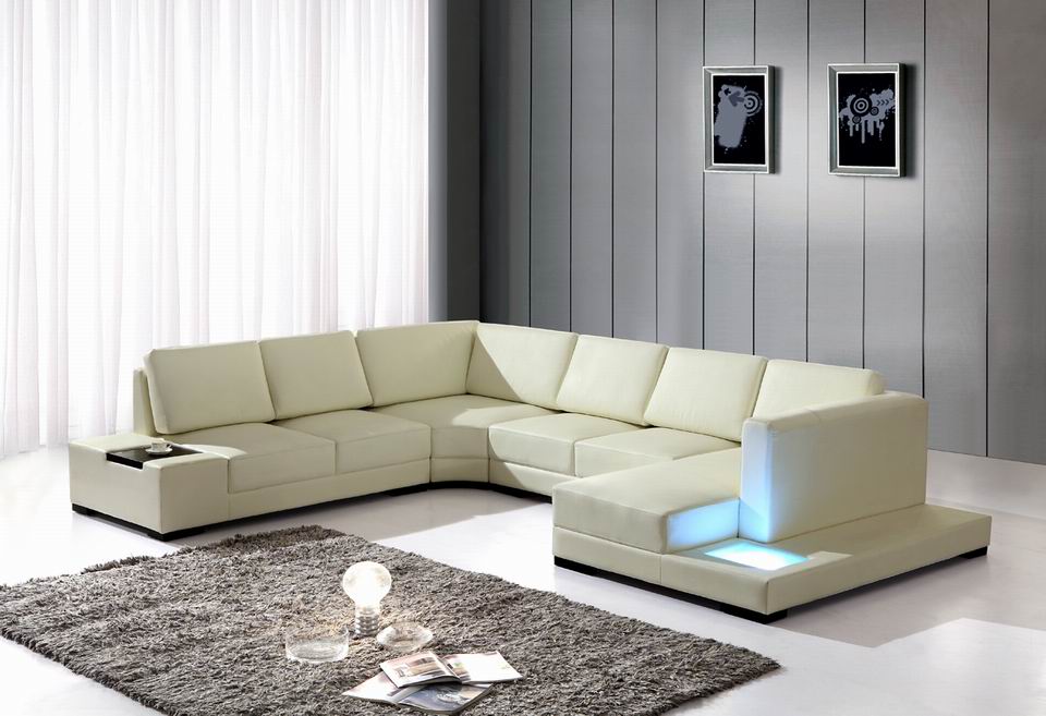 Home Furniture Real Italy Corner Leather Sofa with Table (S035)
