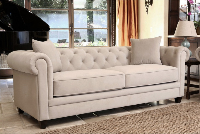 Ivory Tufted Fabric Sofa (L. A02)