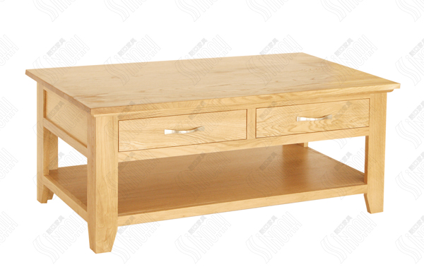 Natural Oak Wood Coffee Table with Drawers