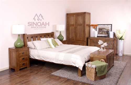 RC Solid Oak Rustic 4'6 Double Bed / Bedroom Set