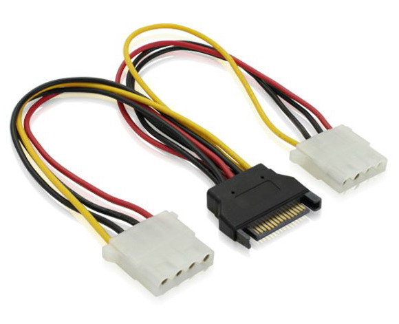 15 Pin SATA Power Male to Dual Molex 4 Pin Female